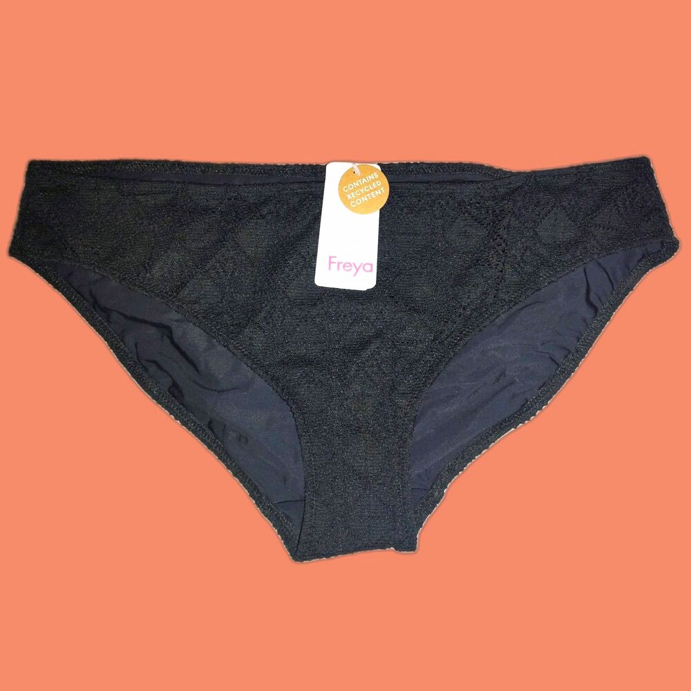 NWT Freya Nomad Nights Size L Classic Bikini Brief Swim Bottom Black Beach Pool